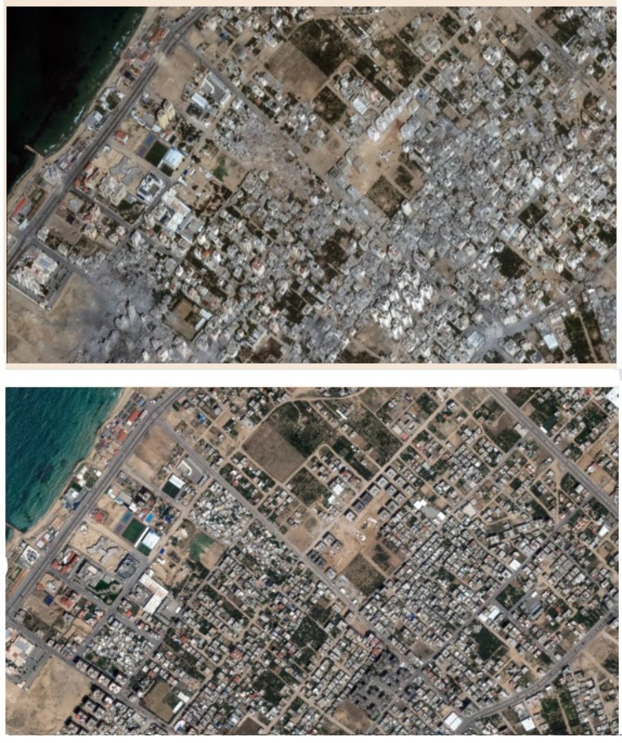 Gaza, particolare com'&egrave;era e come &egrave; dopo i bombardamenti.jpg